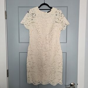 Lauren Ralph Lauren Cream Lace Sheath Dress 14 Wedding Guest Bridal Shower